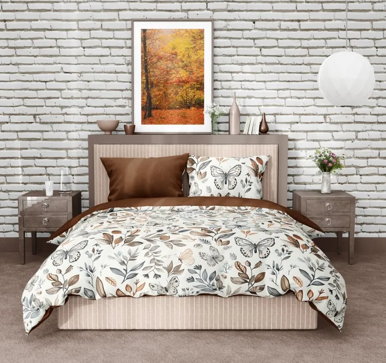 Gusto, Fluturi, set lenjerie de pat single, din bumbac, 140-200 cm