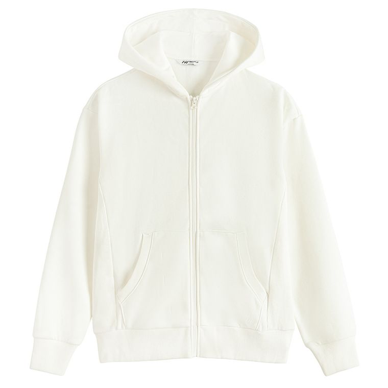 Hanorac oversize alb cu fermoar NOWEAR