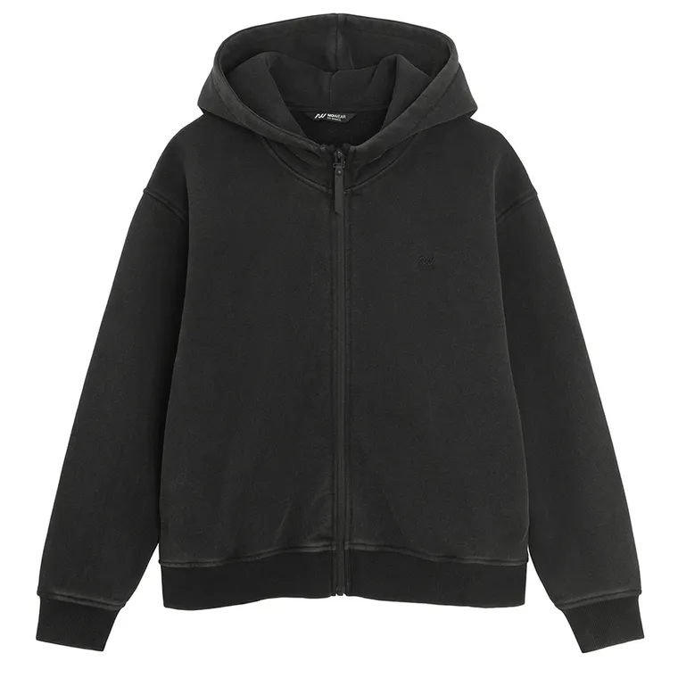 Hanorac oversize negru cu fermoar NOWEAR