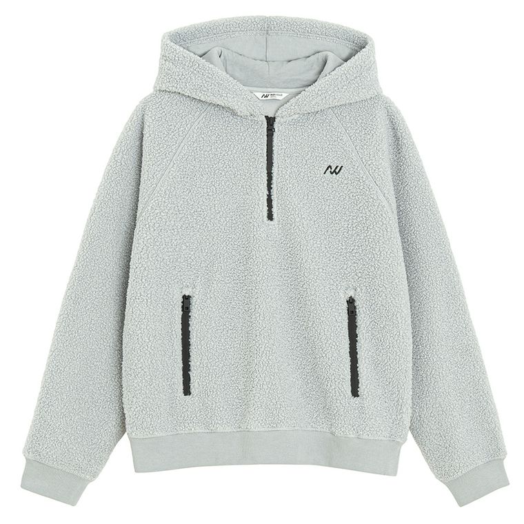 Hanorac sherpa gri cu croiala oversize NOWEAR