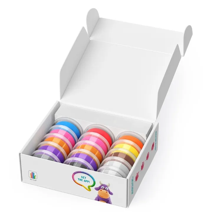 Hey Clay, Animals, set creativ, 15 cutii de plastilina