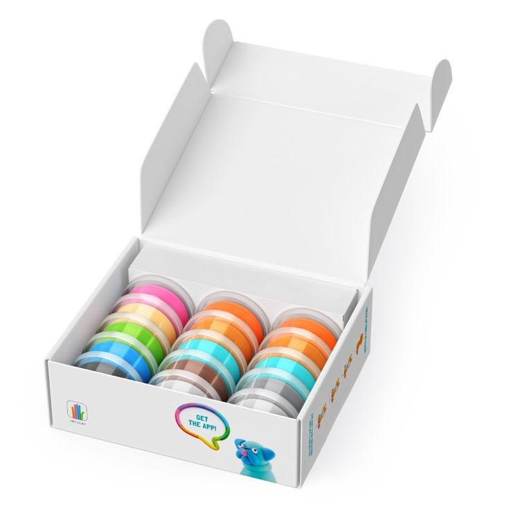 Hey Clay, Dog Story, set creativ, 15 cutii de plastilina