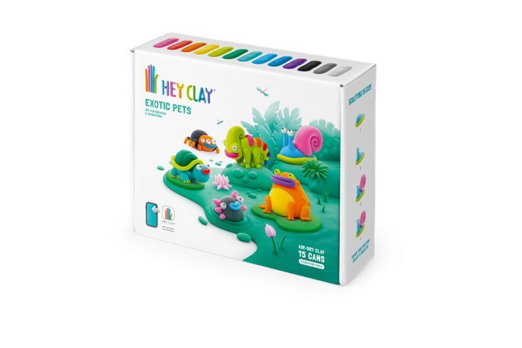 Hey Clay, Exotic Pets, set creativ, 15 cutii de plastilina