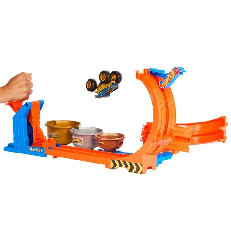 Hot Wheels, Monster Trucks, Loop-And-Flip Trophy Challenge, set de joaca cu masina Bigfoot