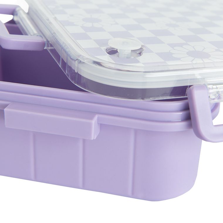 Kayokki, cutie de pranz compartimentata, 23-7-17 cm, 1200 ml, carouri, alb-violet