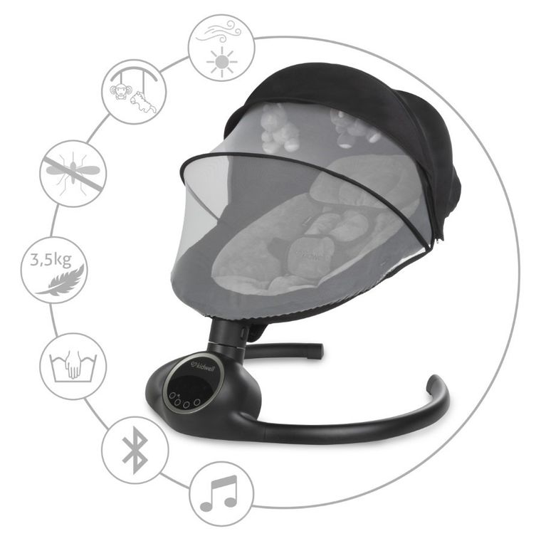 Kidwell, Reve, Scaun electric pentru bebelusi, 2in1, negru-argintiu