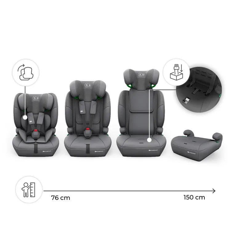 Kinderkraft, Comfort Up 2 Plus, i-Size, scaun auto, grey, 100-150 cm