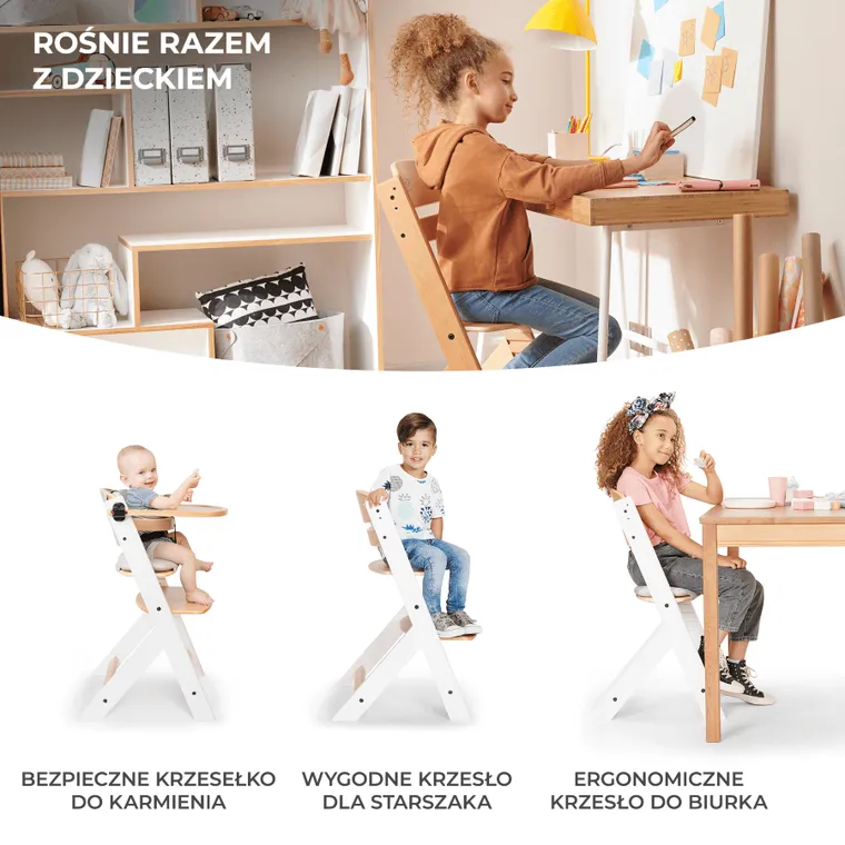 Kinderkraft, Enock, scaun inalt 3in1 cu perna, pcioare alb