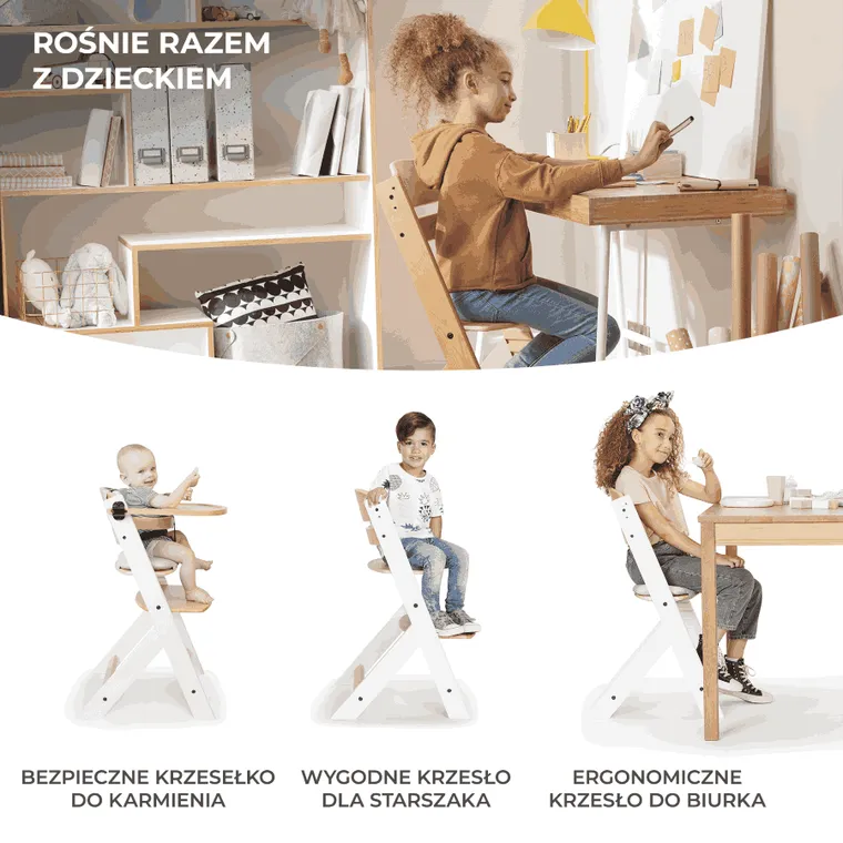 Kinderkraft, Enock, scaun pentru hranire copii 3in1, gri