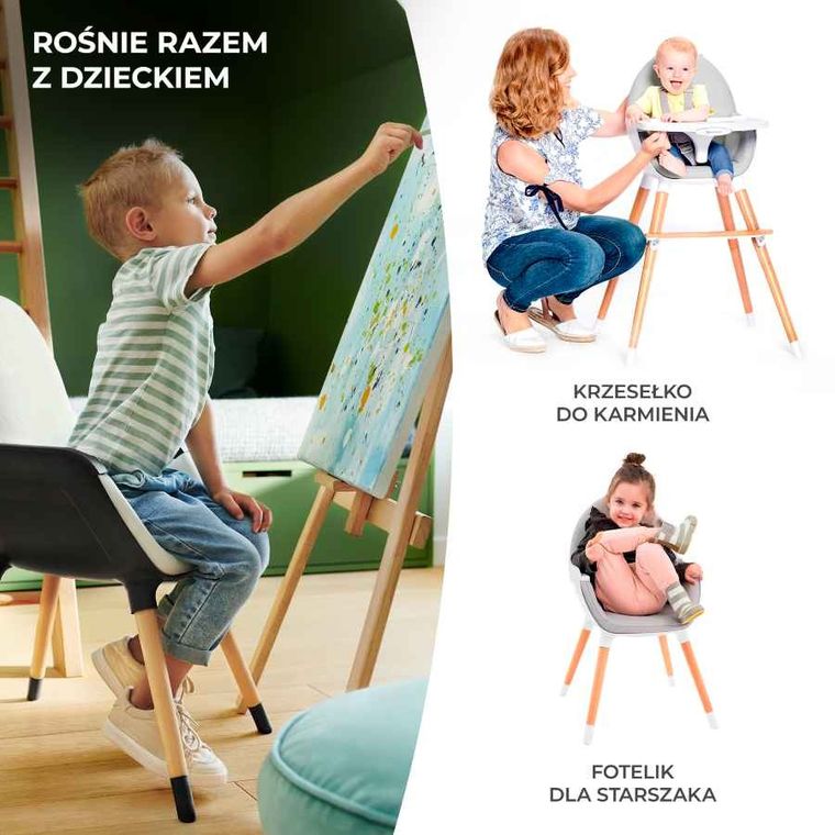 Kinderkraft, Fini, scaun inalt pentru hranire copii 2in1, gri