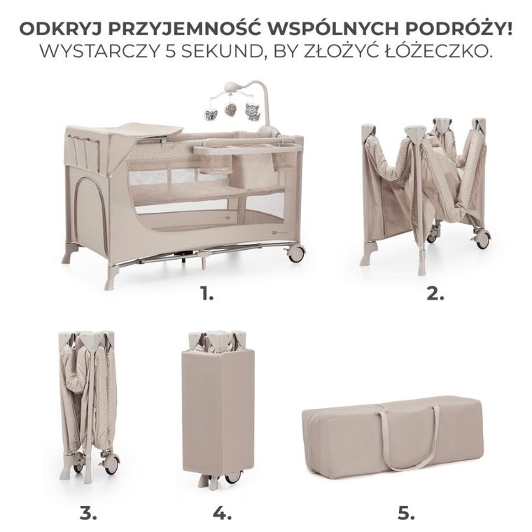 Kinderkraft, Joy 2, patut de volaj cu accesorii, 3in1, Beige