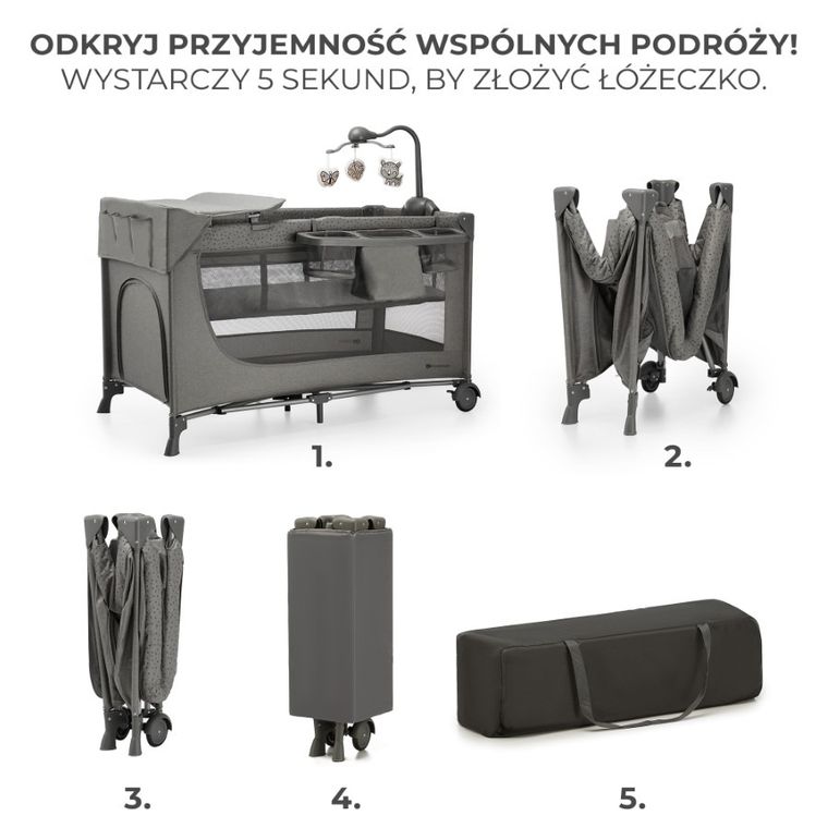 Kinderkraft, Joy 2, patut de volaj cu accesorii, 3in1, Dark Grey