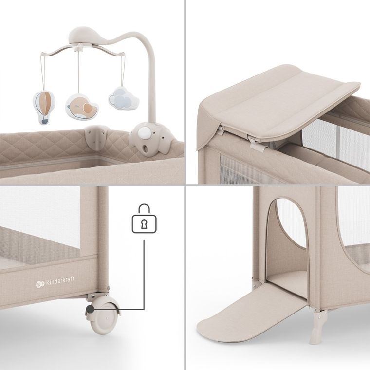Kinderkraft, Leody Up, patut de volaj cu accesorii, beige