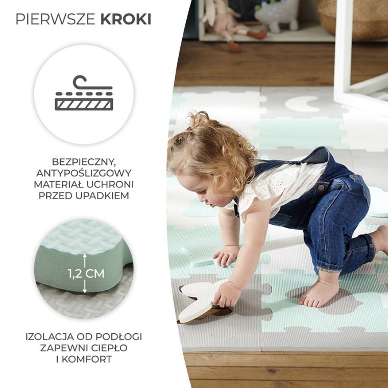 Kinderkraft, Luno Shapes, covoras din spuma puzzle 3D, menta verde