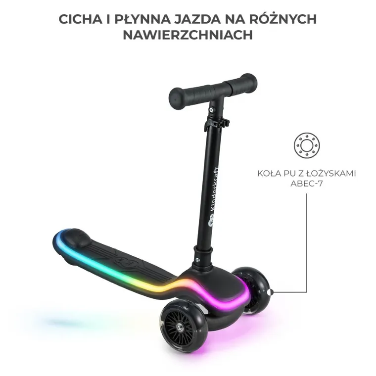 Kinderkraft, Raket, trotineta cu 3 roti LED, Black