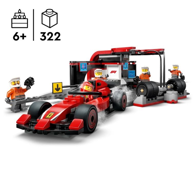 LEGO City, Boxa si mecanici F1 cu masina Ferrari, 60443