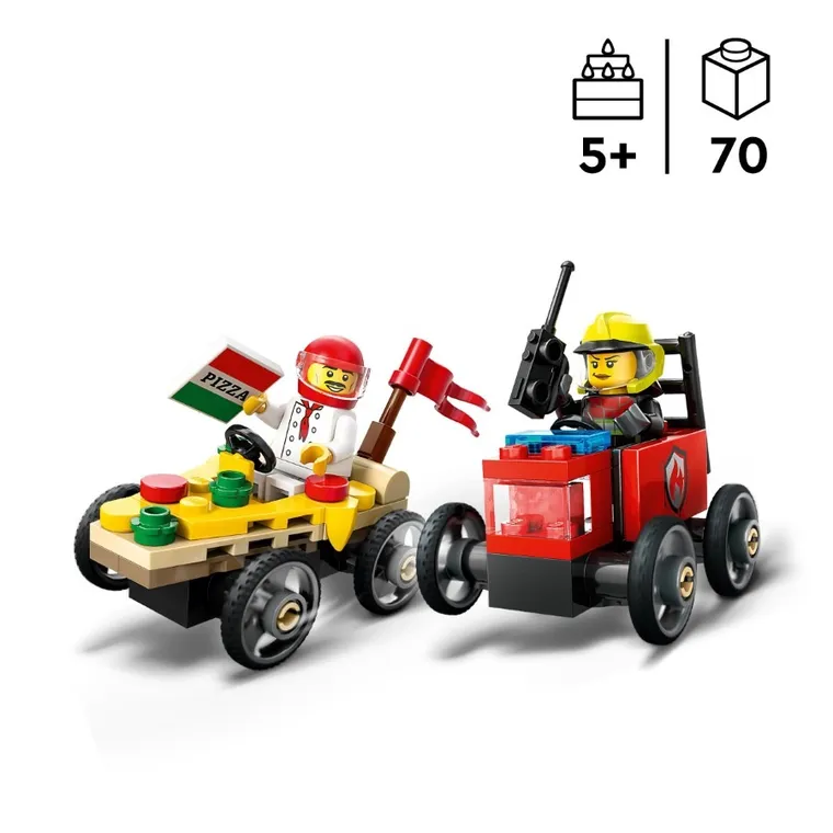 LEGO City, Pachet de curse Furgoneta de pizza vs. autospeciala de pompieri, 60458