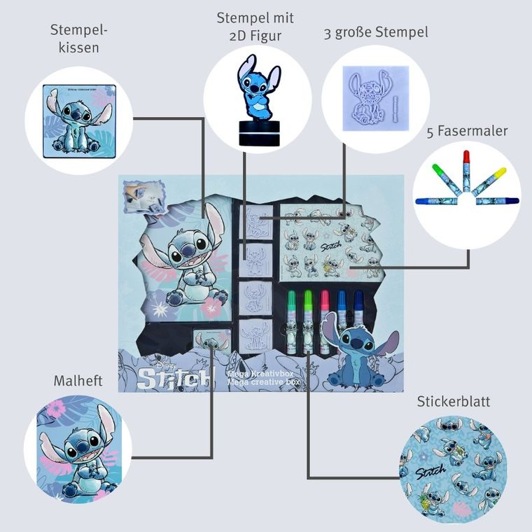 Lilo si Stitch, set creativ cu stampile, 24 piese