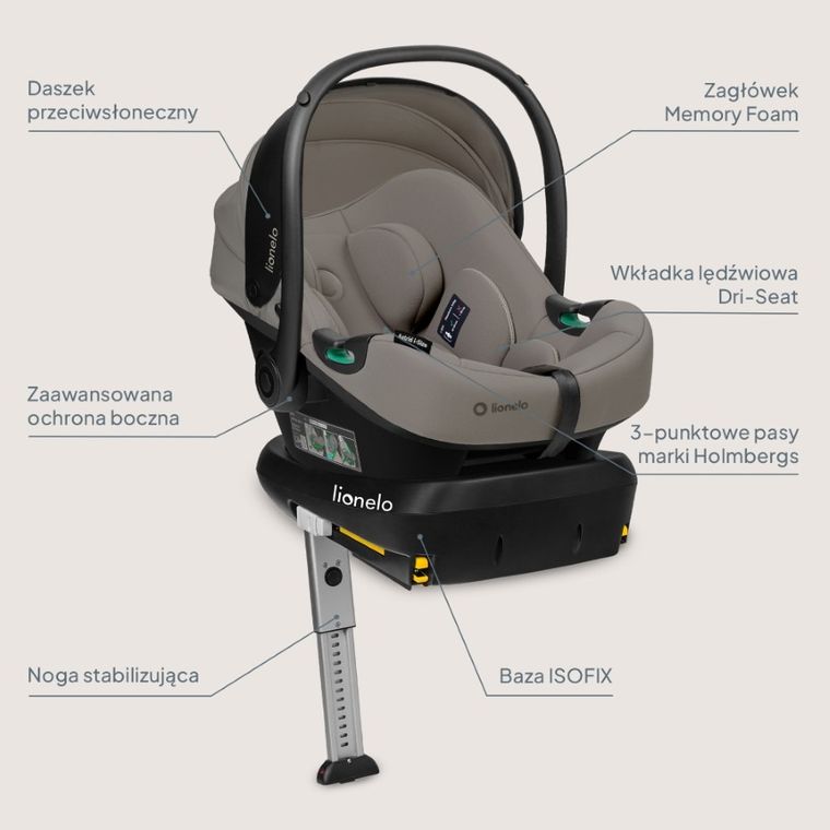 Lionelo, Astrid, i-Size, scaun auto cu baza, Beige Taupe