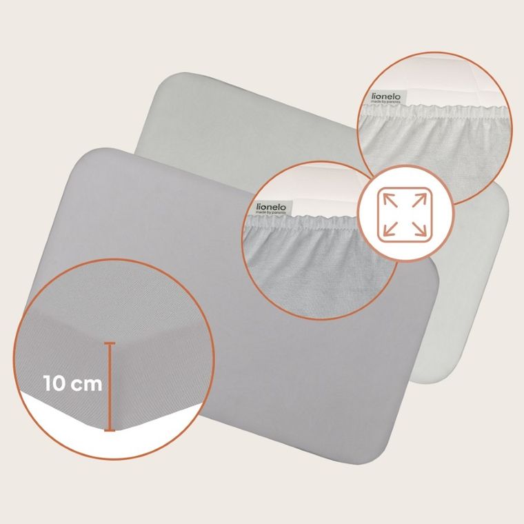 Lionelo, cearceaf cu elasic, din bambus, alb/gri, 42-80 cm, 2 buc.