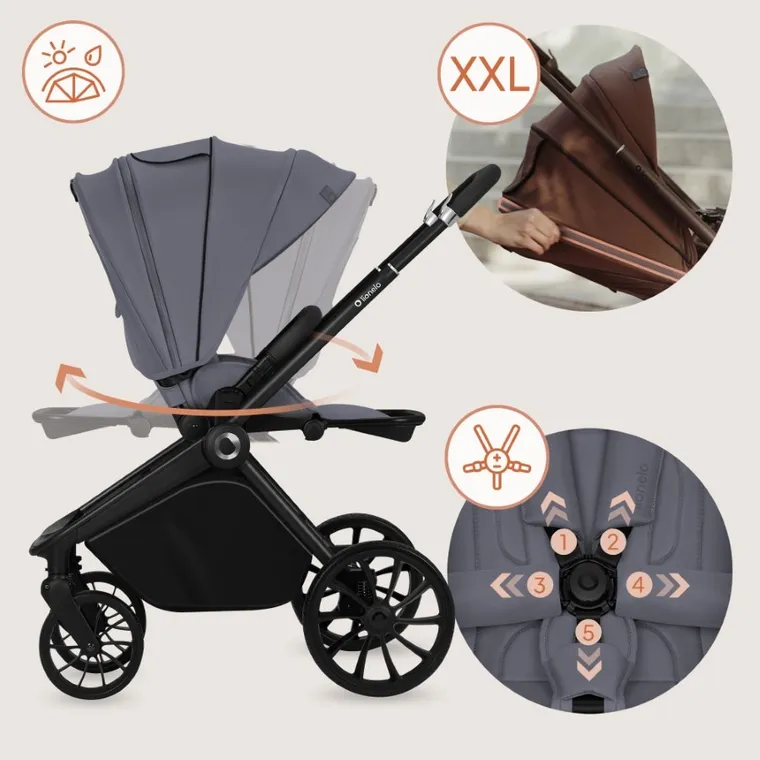 Lionelo, Mika Plus, carucior multifunctional, 3in1, Grey Stone