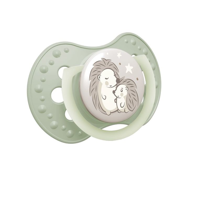 Lovi, Night&Day, Arici, suzeta din silicon, dinamica, verde, 6-18 luni, 2 buc.