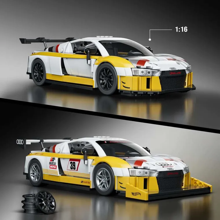 Mattel Brick Shop, Hot Wheels, '15 Audi R8 LMS, set de blocuri, 820 piese