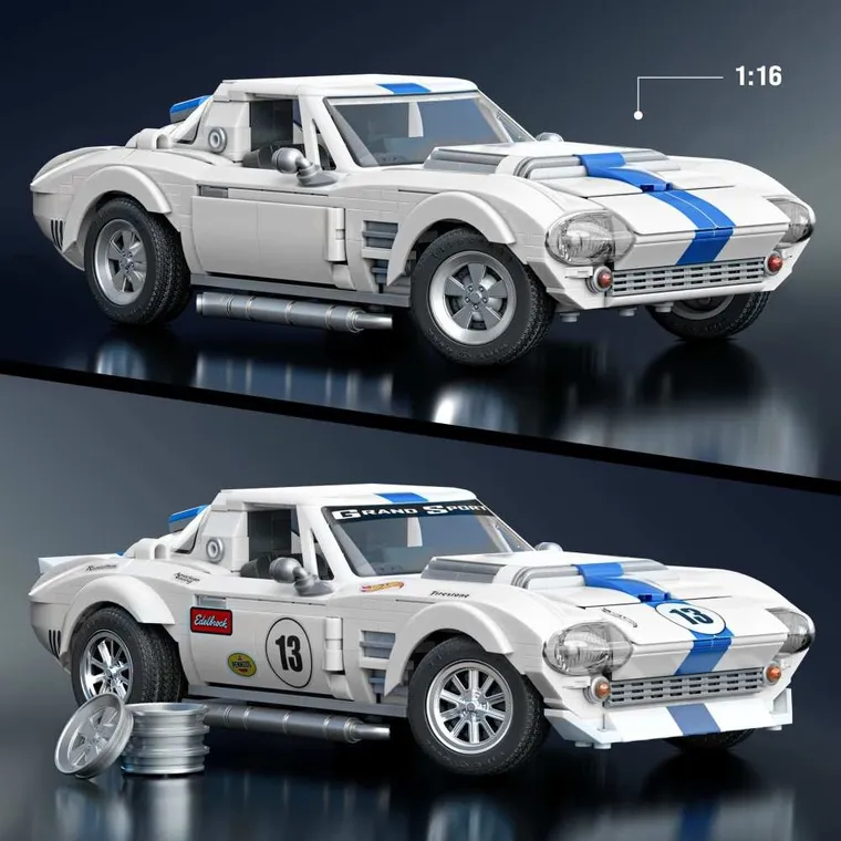 Mattel Brick Shop, Hot Wheels, Elite Series Corvette Grand Sport, set de constructie, 918 elemente