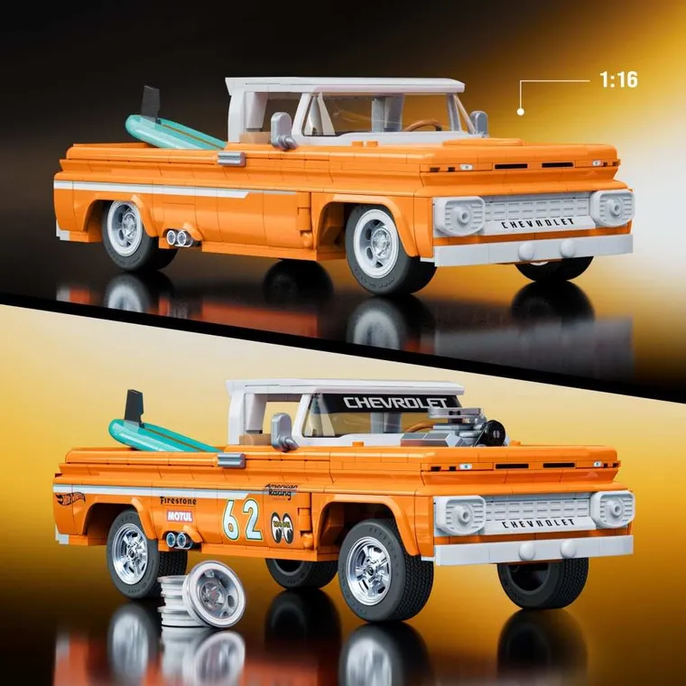Mattel Brick Shop, Hot Wheels, Elite Series Custom ’62 Chevy Pickup, set de constructie, 858 elemente