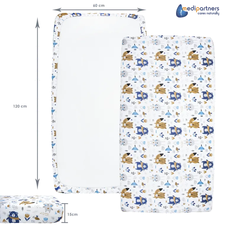 Medi Partners, Boho Animals, cearceaf cu elastic, bej, 60-120 cm