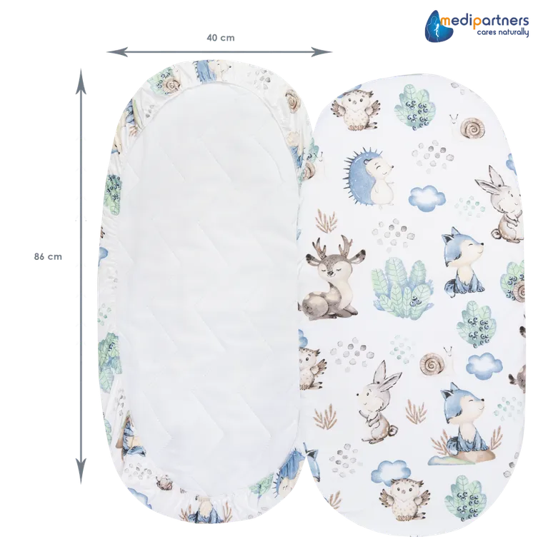 Medi Partners, Caprioare si Arici, cearceaf din bumbac cu elastic pentru carucior