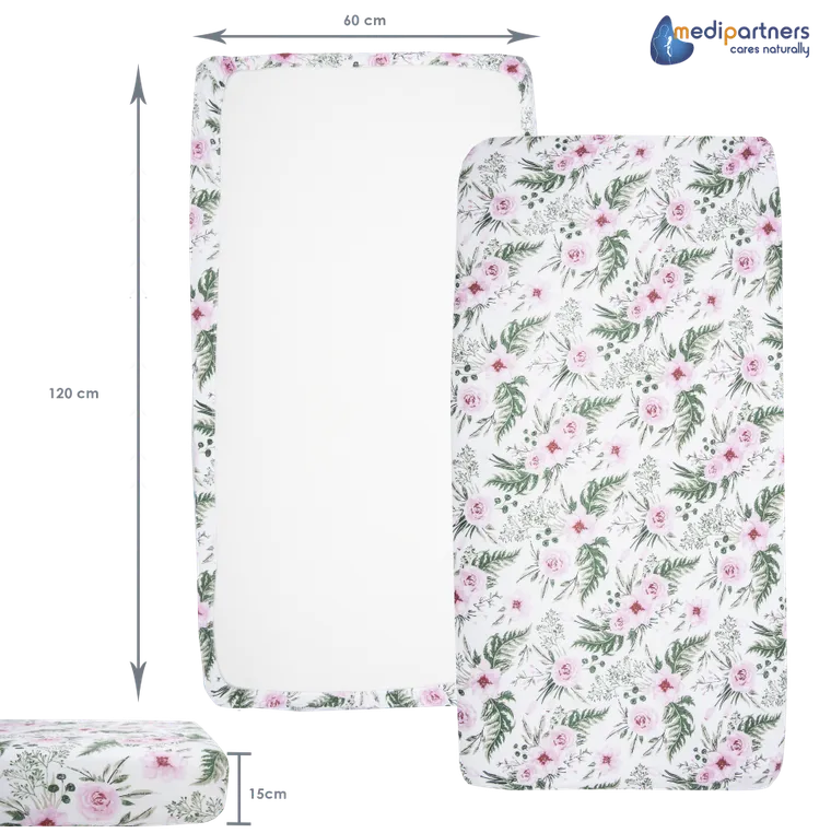 Medi Partners, Flori, cearceaf cu elastic, roz, 60-120 cm