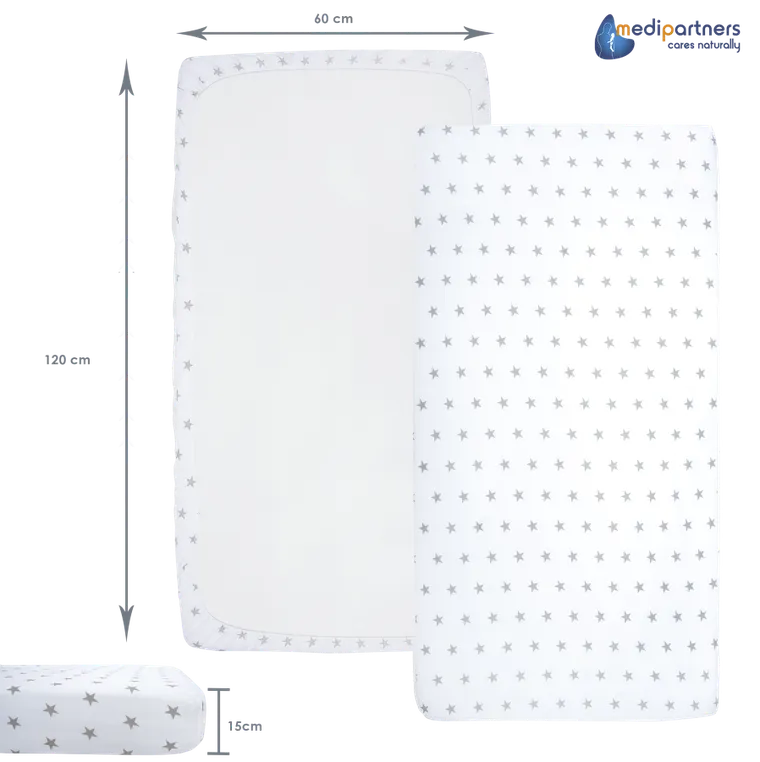 Medi Partners, Stars, cearceaf cu elastic, alb, 60-120 cm