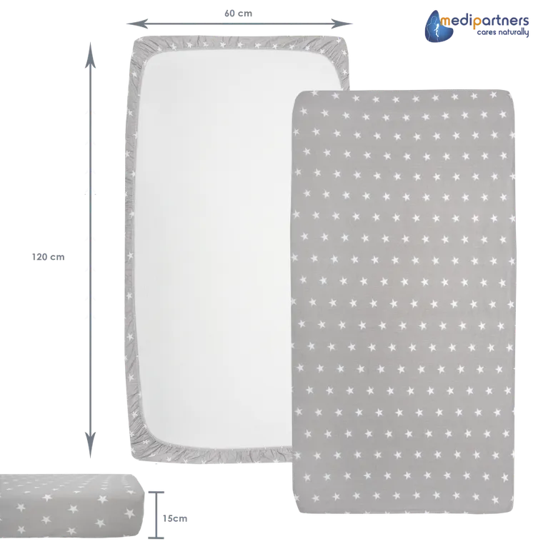 Medi Partners, Stars, cearceaf cu elastic, gri, 60-120 cm