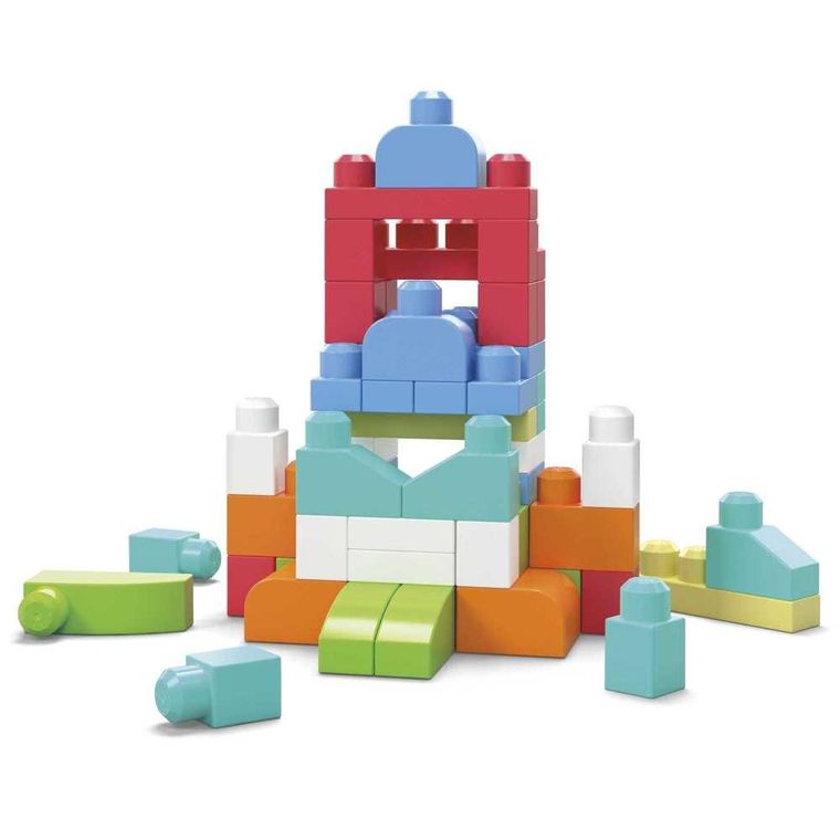 MEGA Bloks, geanta cu blocuri, roz, set de constructie, 60 piese