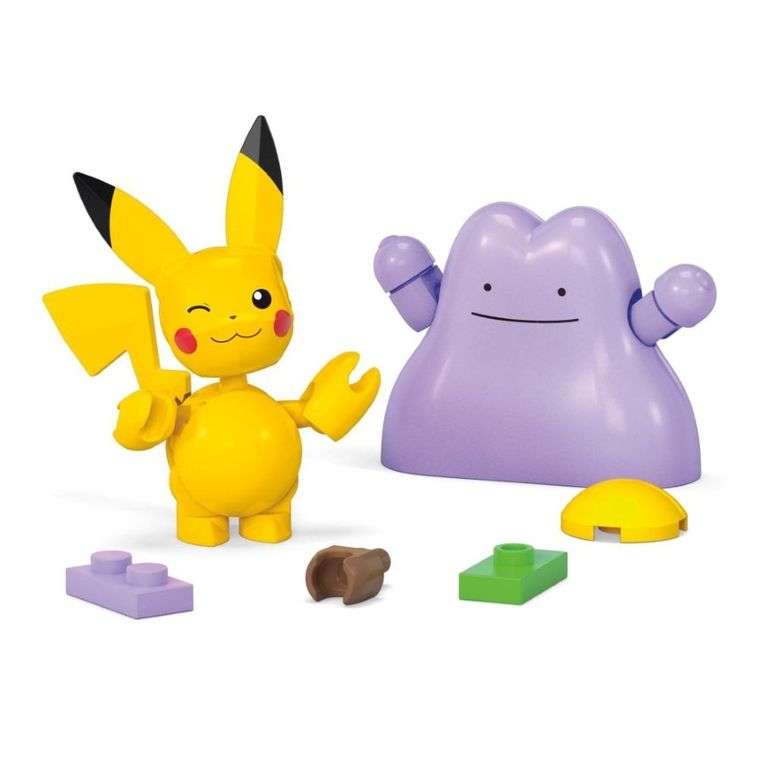 MEGA Pokemon, Pokeball Pikachu si Ditto, 2 figurine, set de constructie, 42 piese