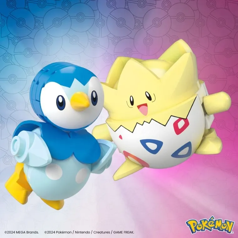 MEGA Pokemon, Pokeball Piplup si Togepi, 2 figurine, set de constructie, 41 piese