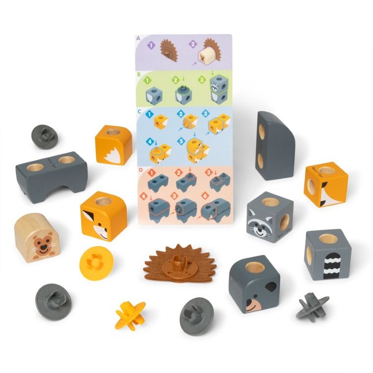 Melissa & Doug, Blockables, Animalute din lemn, cuburi din lemn, 16 piese