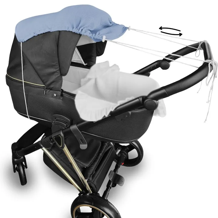 MimiNu, baldachin pentru carucior, protectie de soare, muselina de bumbac, denim