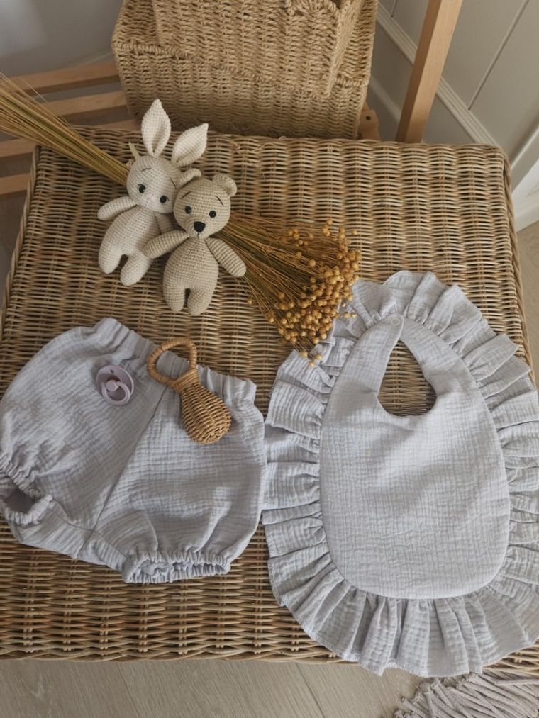 MimiNu, bloomers din muselina, gri, marime S, 0-1 ani