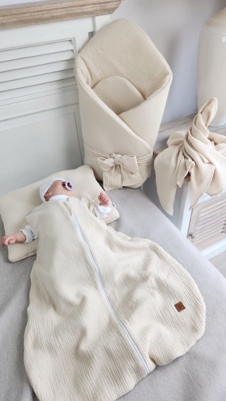 MimiNu, patura de infasat pentru bebelusi, din muselina, bej