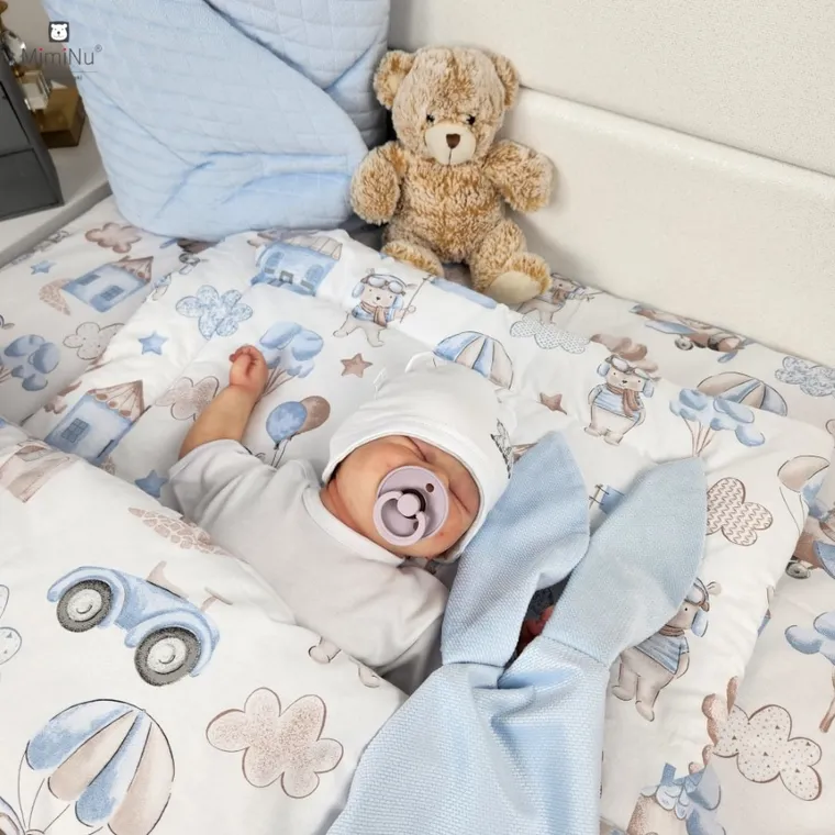 MimiNu, Piloti, set lenjerie de pat single cu umplutura, albastru, 100-135 cm