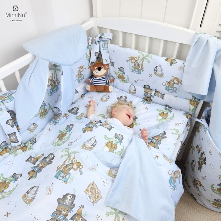 MimiNu, Pirati, set lenjerie de pat, 3 piese, albastru, 135-100 cm