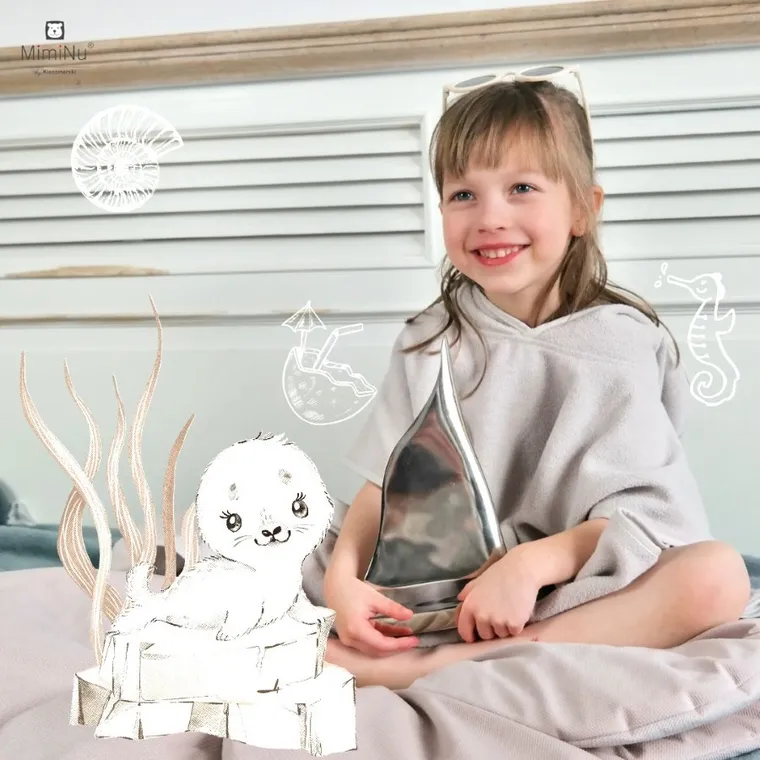 MimiNu, prosop tip poncho cu uscare rapida, cu buzunar, roz, 1-4 l.