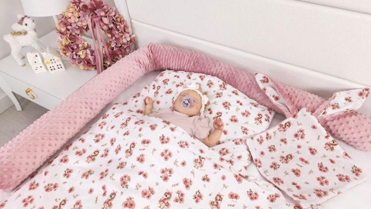 MimiNu, Rate, set lenjerie de pat single, bumbac, roz, 120-90 cm