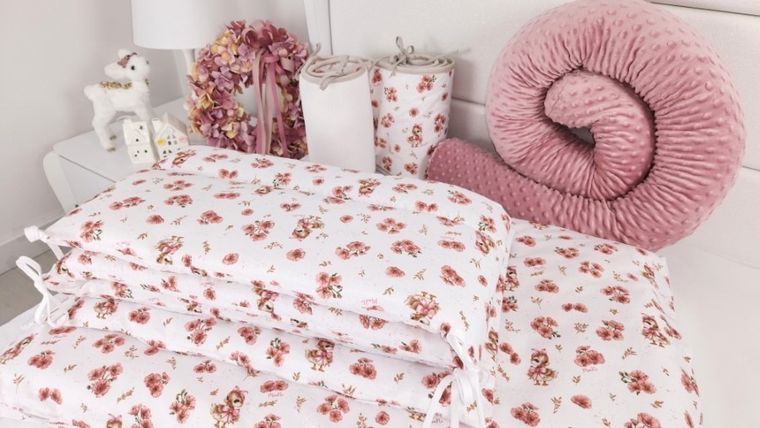 MimiNu, Ratuci, aparatori pentru patut din bumbac, 180-30 cm, roz