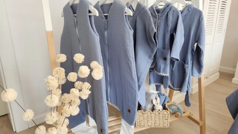 MimiNu, sac de dormit cu picioare, calduros, muselina, denim, TOG 2.5, marime M, 2-6 ani