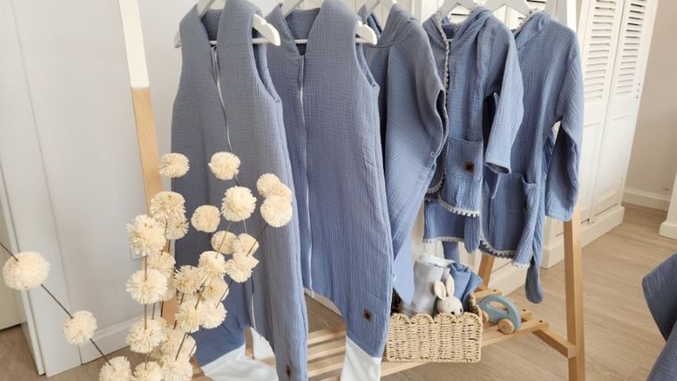 MimiNu, sac de dormit cu picioare, calduros, muselina, denim, TOG 2.5, marime S, 1-2,5 ani