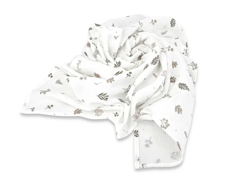 MimiNu, scutec din muselina, frunze bej, 120-120 cm