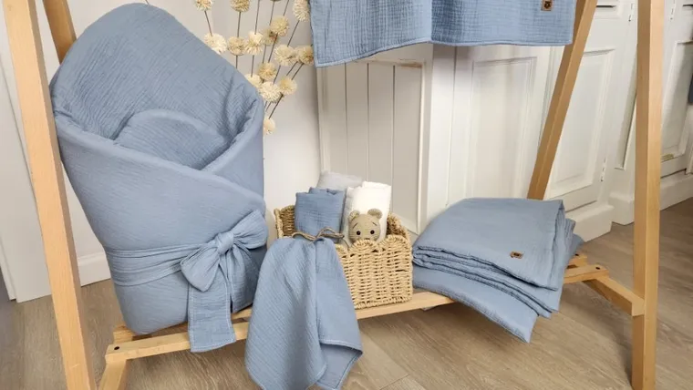MimiNu, scutece din muselina, denim, 30-30 cm, 2 buc.
